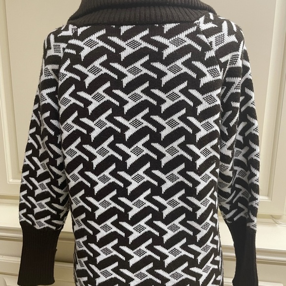 Vintage Brown Cream Houndstooth Knit Sweater Double Breasted Contrast Collar SM - Picture 4 of 13